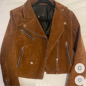 Tan/Brown Suede Leather Moto Jacket